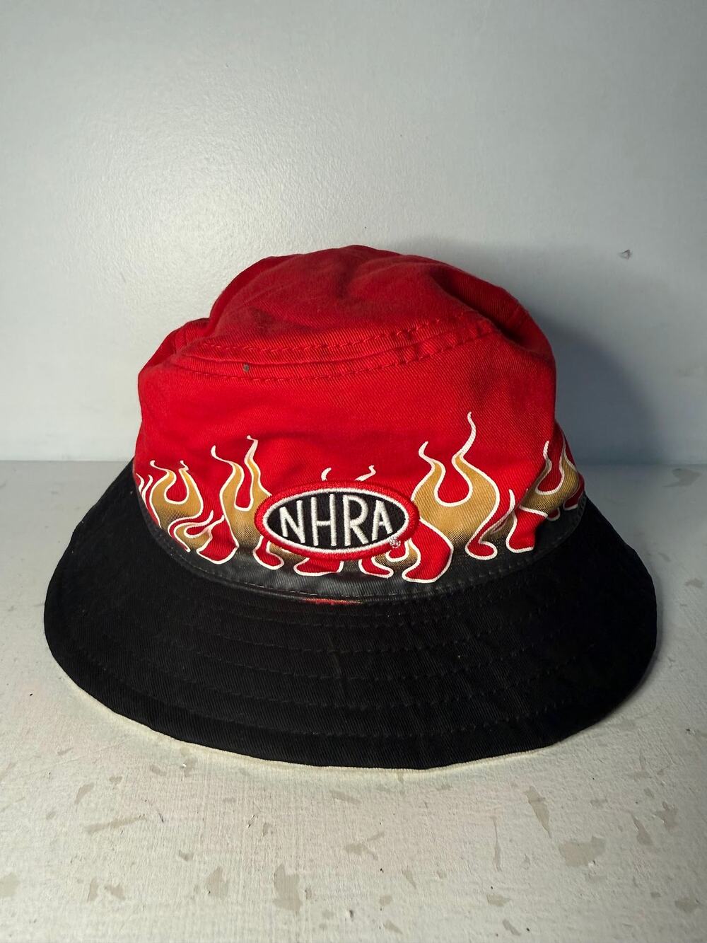 VTG NHRA Flames Fire Y2K Reversible Bucket Hat Main Gate Drag Racing 2000s